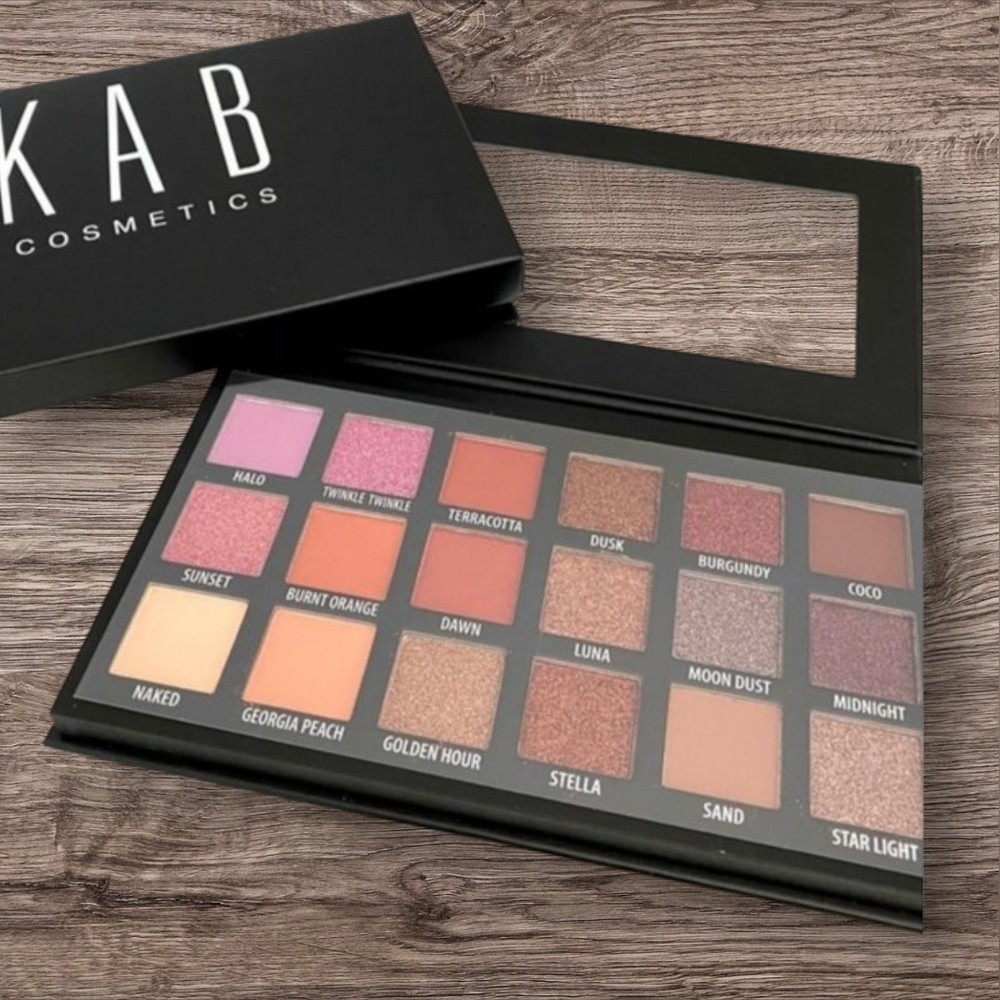 KAB Cosmetics Day + Night Eyeshadow Palette | 18 Highly Pigmented Shades
